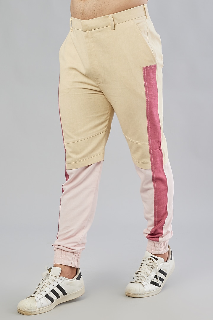 Beige Colour-Blocked Jacket Set by Beejoliyo Men at Pernia's Pop Up Shop