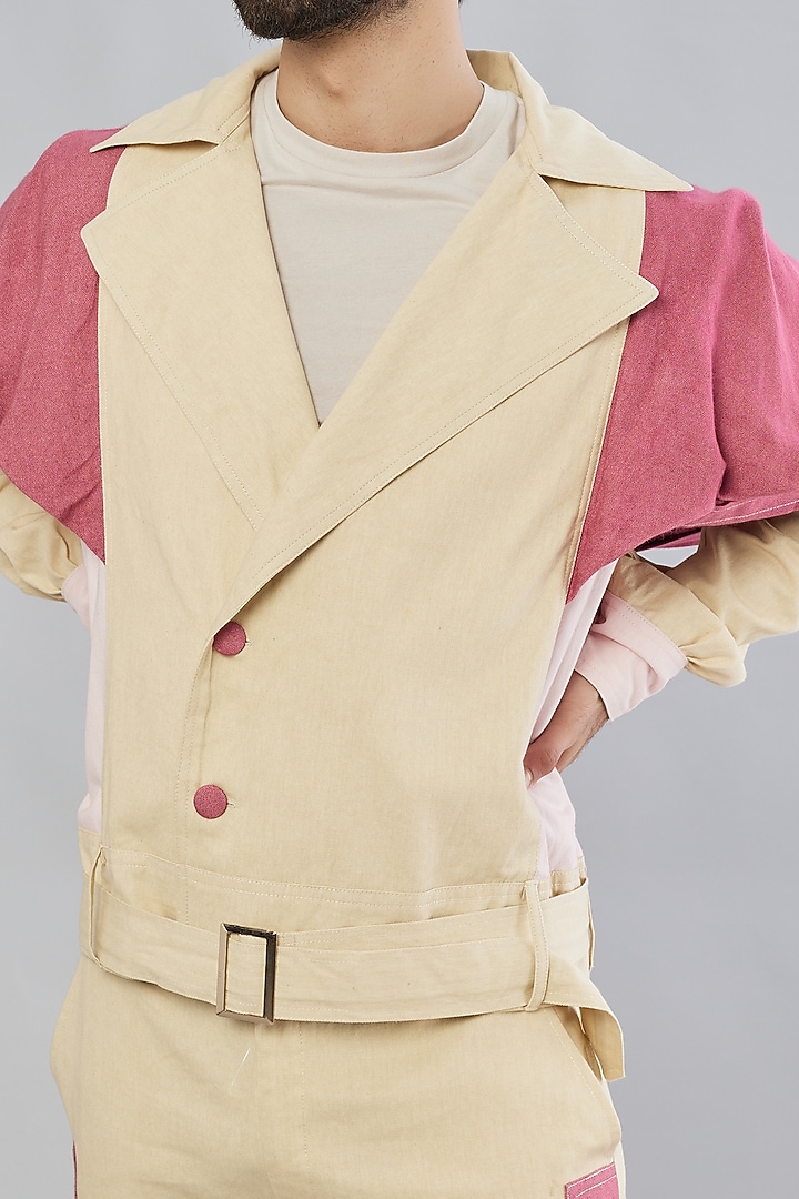 Beige Colour-Blocked Jacket Set by Beejoliyo Men at Pernia's Pop Up Shop
