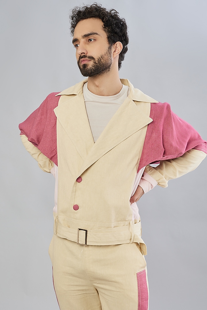 Beige Colour-Blocked Jacket Set by Beejoliyo Men at Pernia's Pop Up Shop