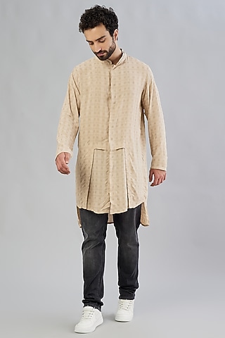 Light Brown Long Line Shirt by Beejoliyo Men