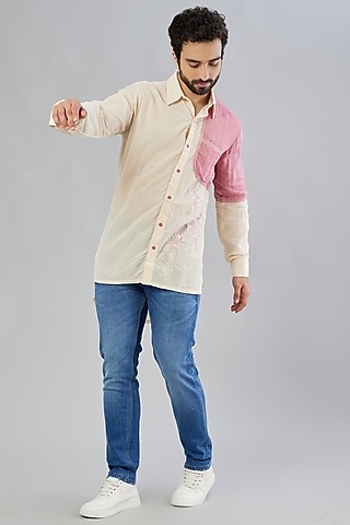 Beige Embroidered Shirt by Beejoliyo Men