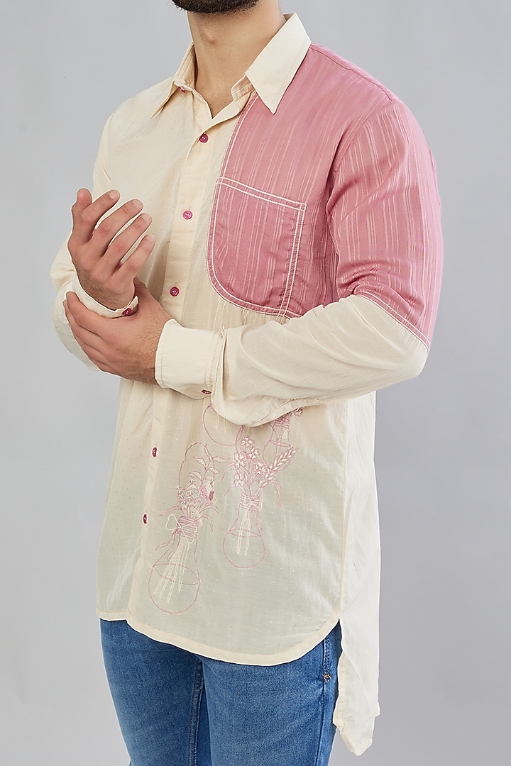Beige Embroidered Summer Shirt by Beejoliyo Men at Pernia's Pop Up Shop
