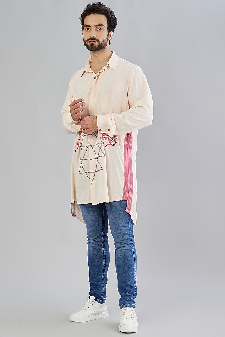Peach Embroidered Party Wear Shirt by Beejoliyo Men at Pernia's Pop Up Shop