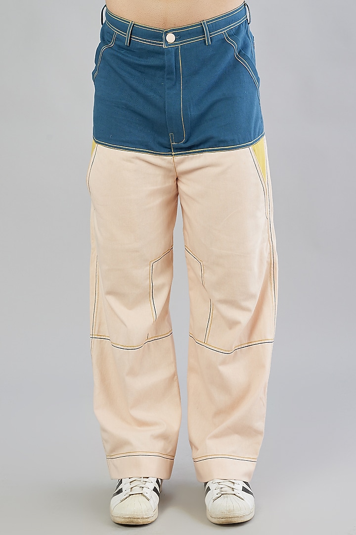 Deep Space Blue & Mustard Yellow Embroidered Jacket Set by Beejoliyo Men at Pernia's Pop Up Shop