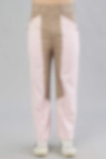 Soft Pink Colour-Blocked Wide Leg Trousers by Beejoliyo Men