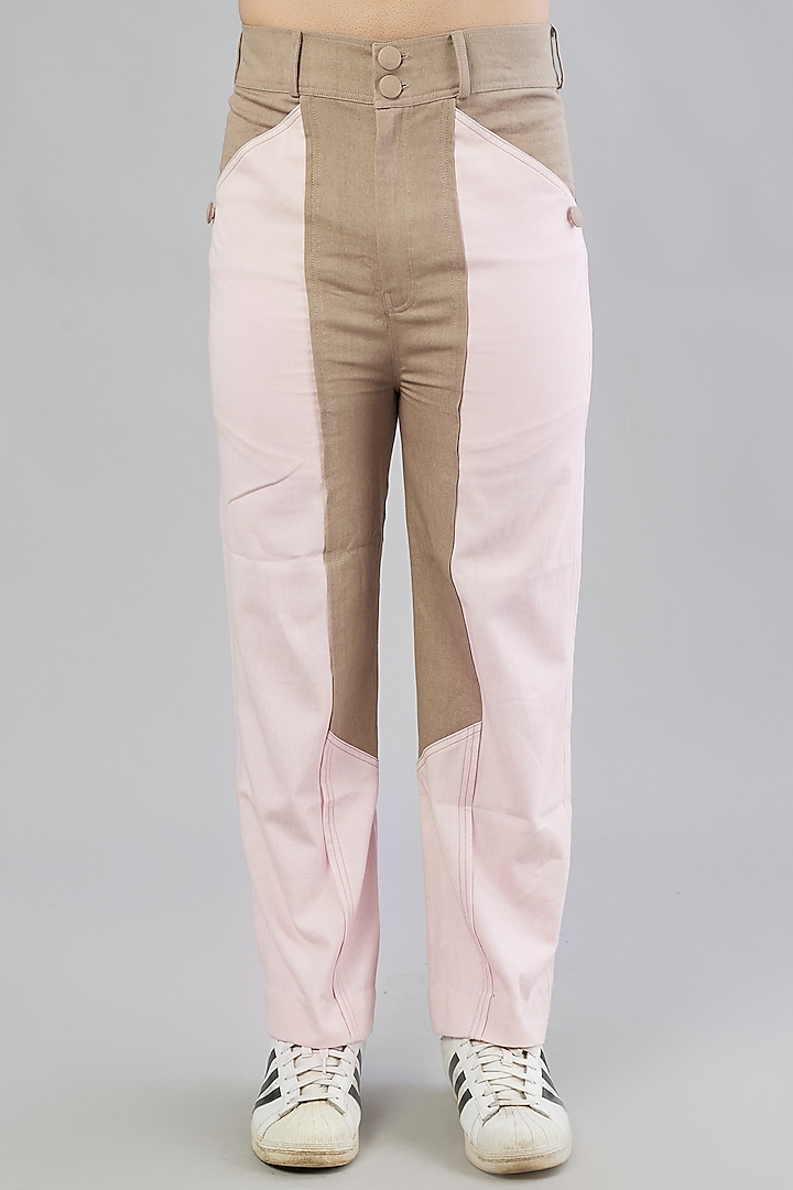 Soft Pink Colour-Blocked Wide Leg Trousers by Beejoliyo Men