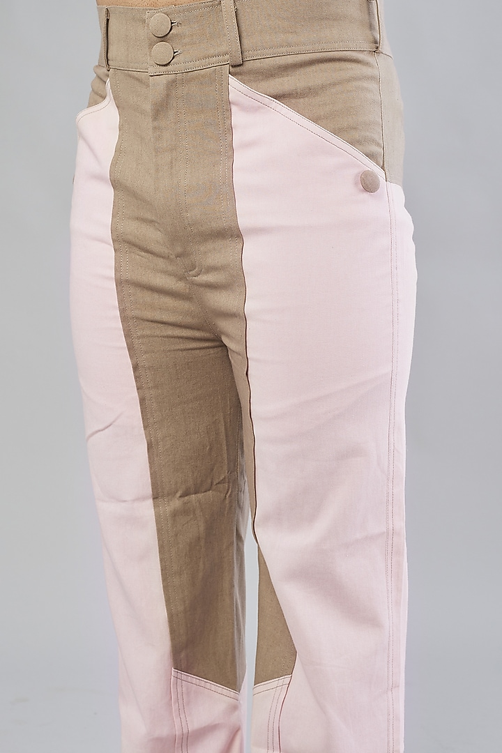Soft Pink Colour-Blocked Wide Leg Trousers by Beejoliyo Men at Pernia's Pop Up Shop