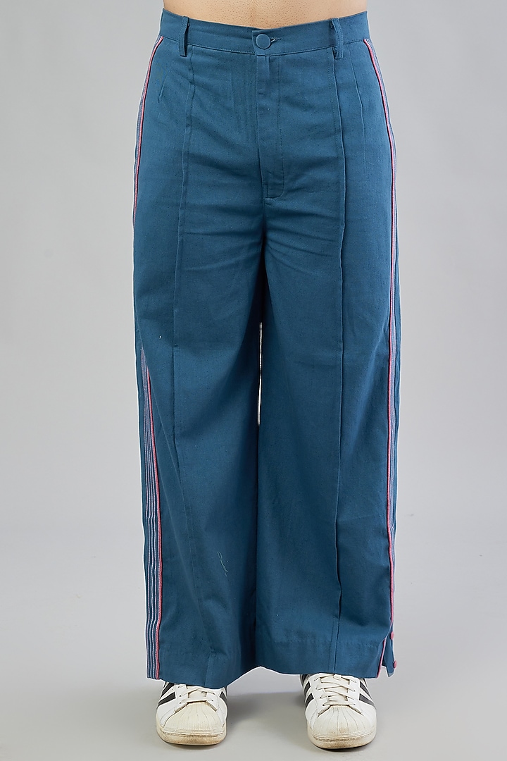 Deep Space Blue Colour-Blocked High-Waisted Pants by Beejoliyo Men at Pernia's Pop Up Shop