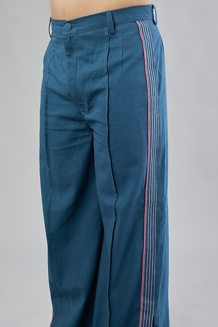 Deep Space Blue Colour-Blocked High-Waisted Pants by Beejoliyo Men at Pernia's Pop Up Shop