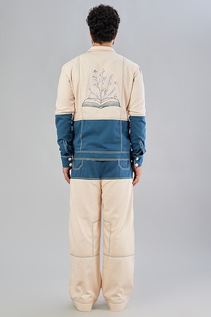 Deep Space Blue & Mustard Yellow Embroidered Jacket by Beejoliyo Men at Pernia's Pop Up Shop