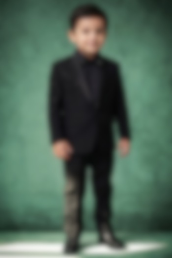 Black Japanese Rayon Cutdana Handwork Tuxedo Set For Boys by Abees Kids at Pernia's Pop Up Shop