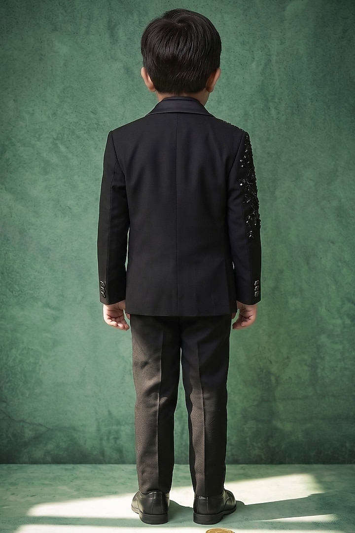 Black Japanese Rayon Cutdana Handwork Tuxedo Set For Boys by Abees Kids at Pernia's Pop Up Shop