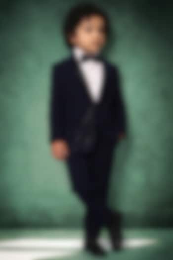 Blue Japanese Twill Handwork Tuxedo Set For Boys by Abees Kids at Pernia's Pop Up Shop