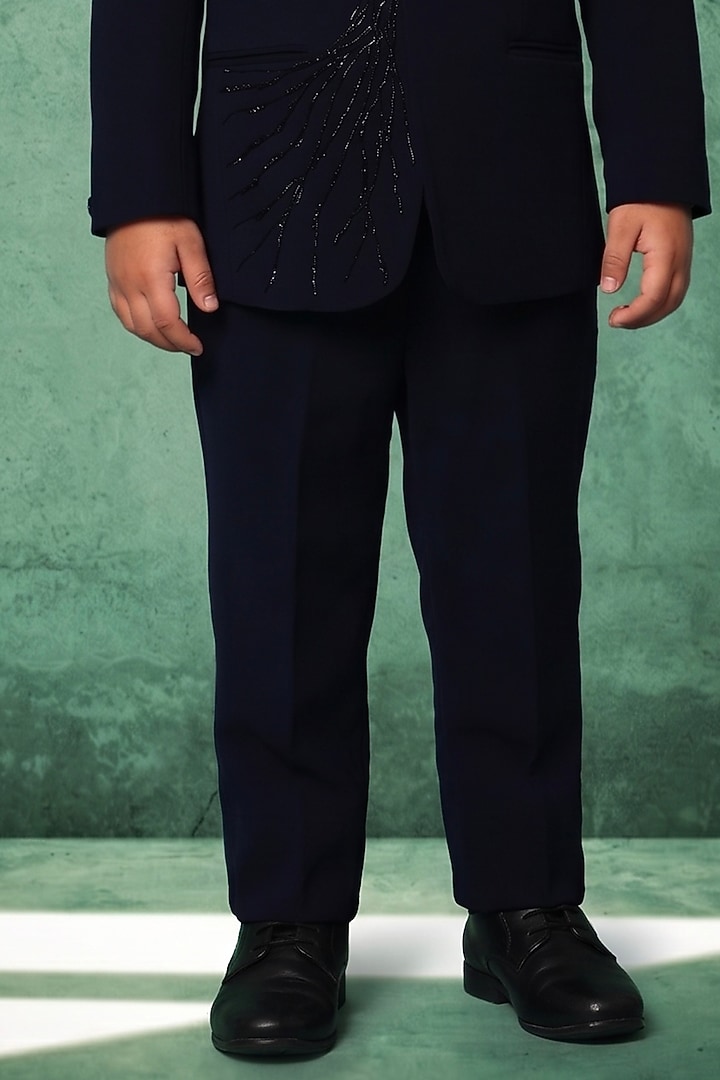 Blue Japanese Twill Handwork Tuxedo Set For Boys by Abees Kids at Pernia's Pop Up Shop