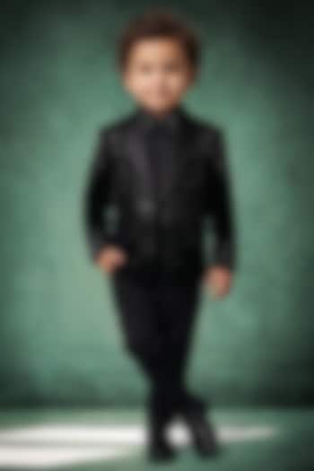 Black Japanese Twill Handwork Tuxedo Set For Boys by Abees Kids at Pernia's Pop Up Shop