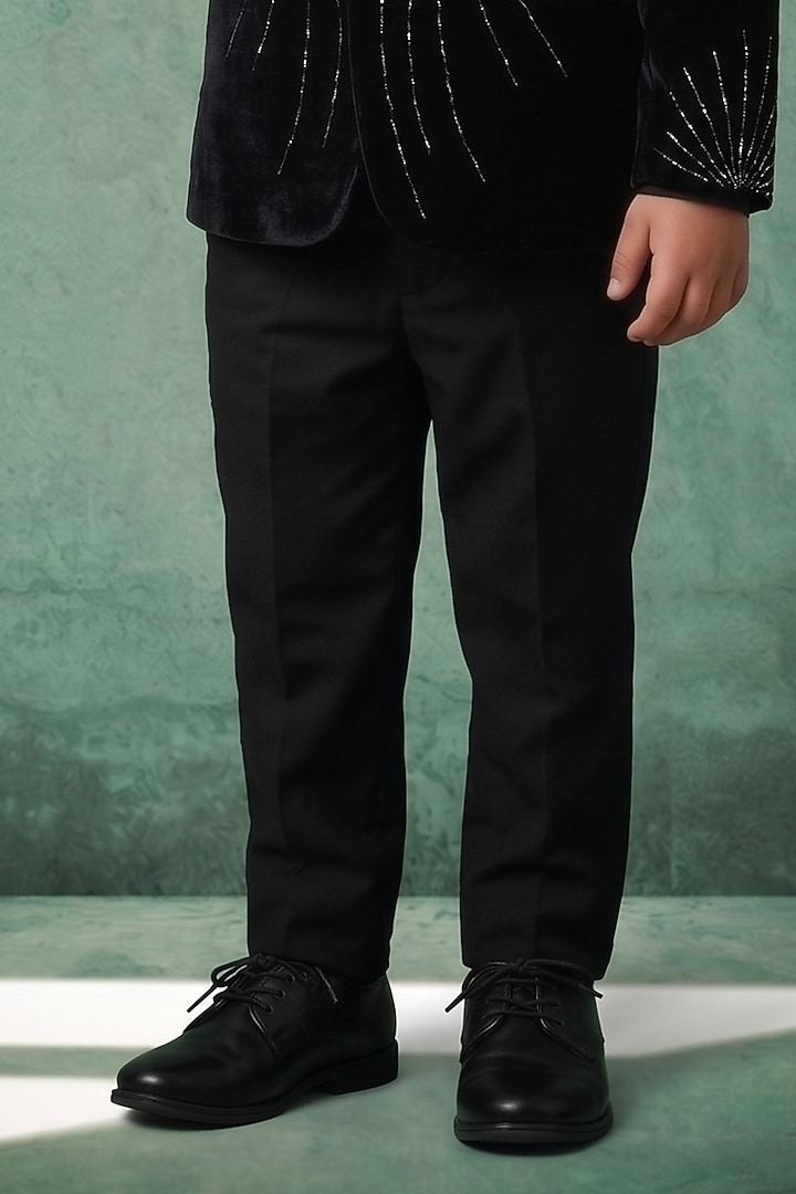 Black Japanese Twill Handwork Tuxedo Set For Boys by Abees Kids at Pernia's Pop Up Shop