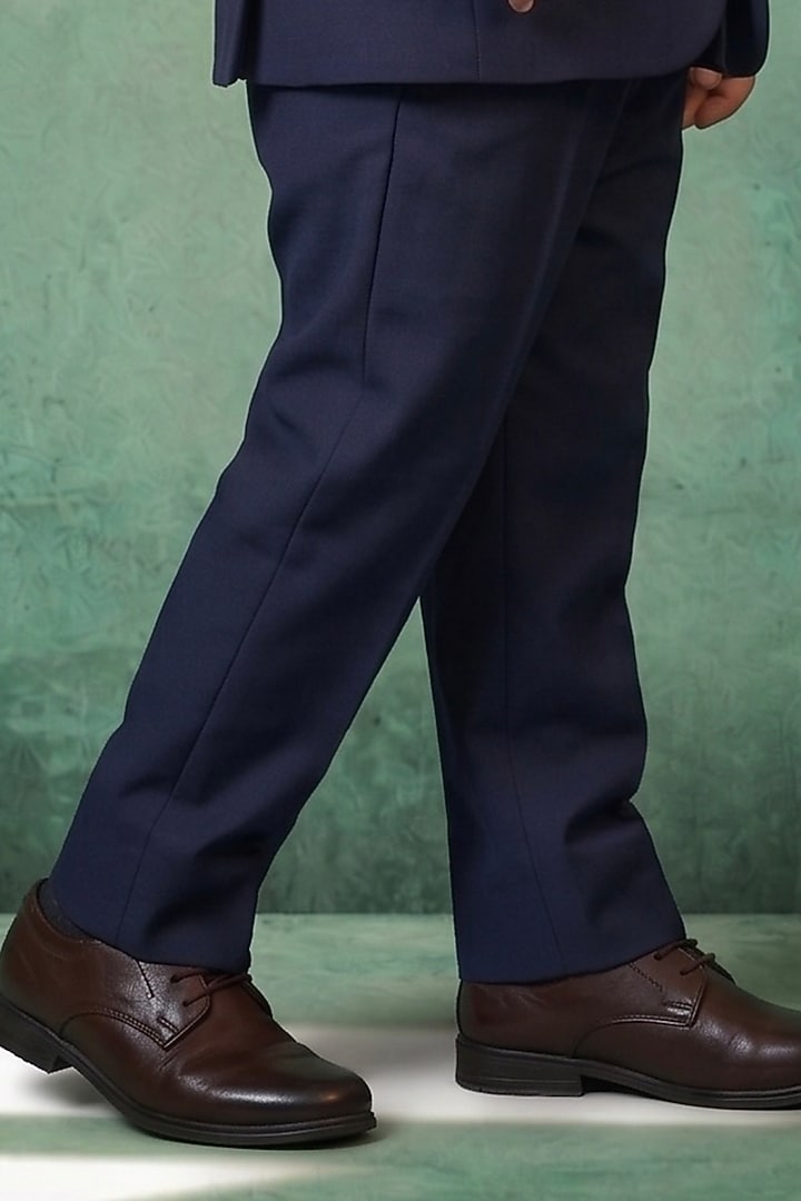 Navy Blue Japanese Rayon Handwork Tuxedo Set For Boys by Abees Kids at Pernia's Pop Up Shop