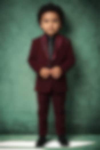 Wine Japanese Twill Handwork Tuxedo Set For Boys by Abees Kids at Pernia's Pop Up Shop