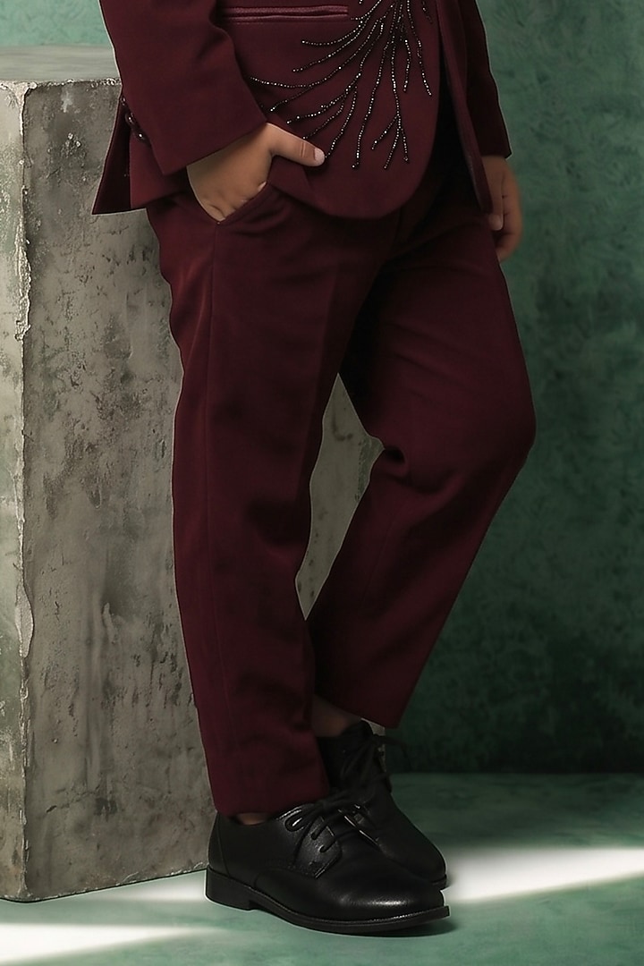 Wine Japanese Twill Handwork Tuxedo Set For Boys by Abees Kids at Pernia's Pop Up Shop