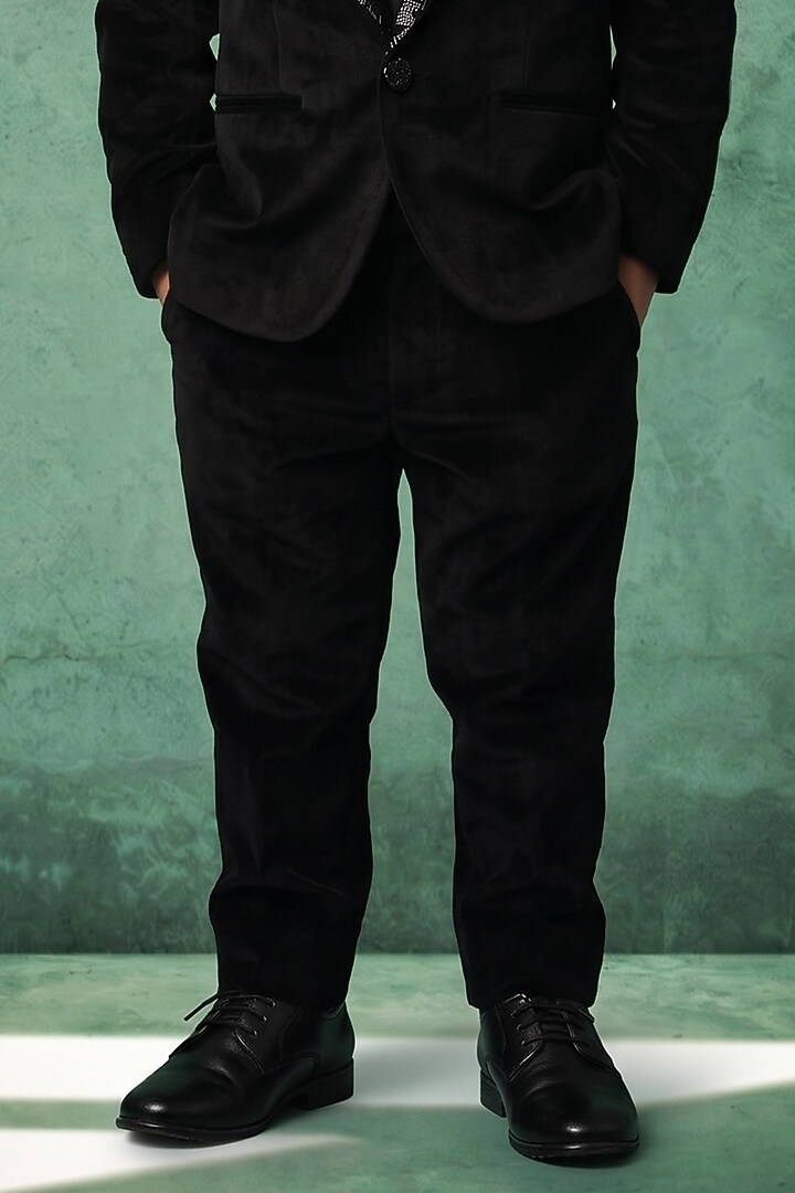 Black Japanese Twill Handwork Tuxedo Set For Boys by Abees Kids at Pernia's Pop Up Shop
