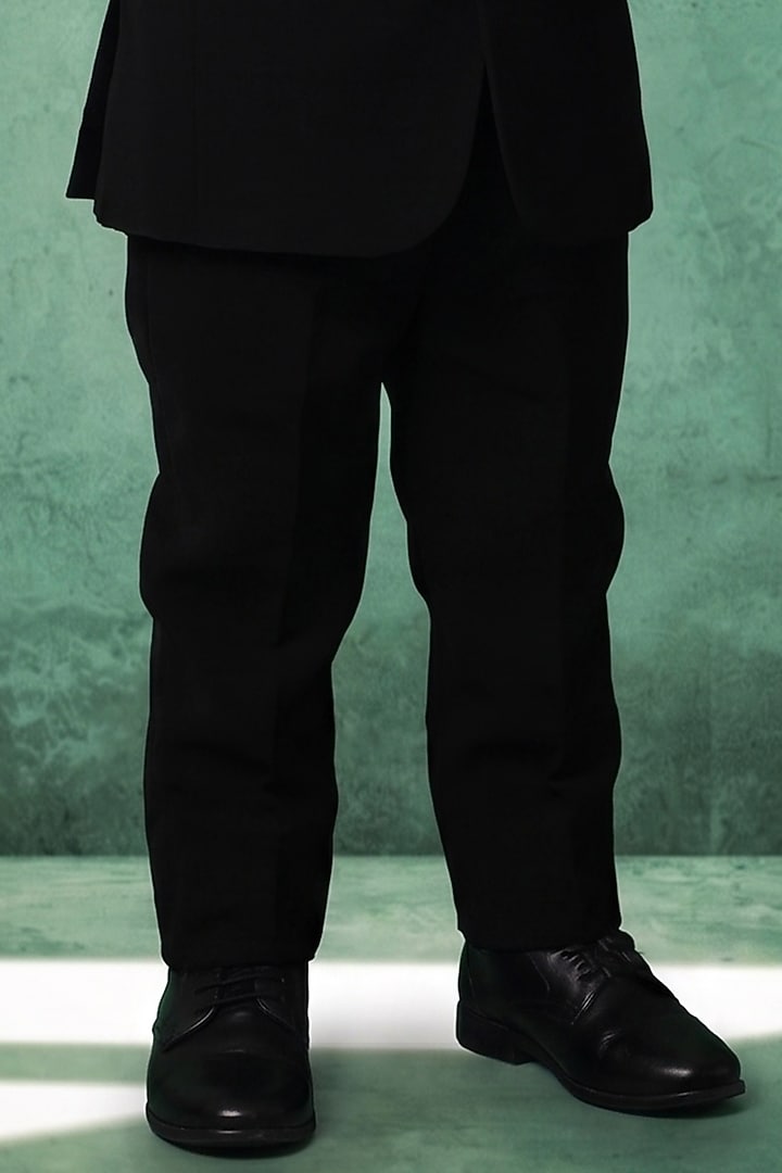 Black Japanese Twill Handwork Tuxedo Set For Boys by Abees Kids at Pernia's Pop Up Shop