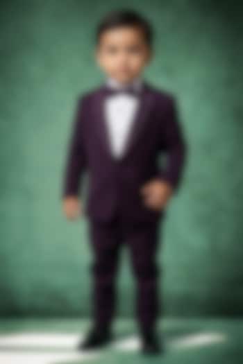 Dark Violet Japanese Twill Handwork Tuxedo Set For Boys by Abees Kids at Pernia's Pop Up Shop