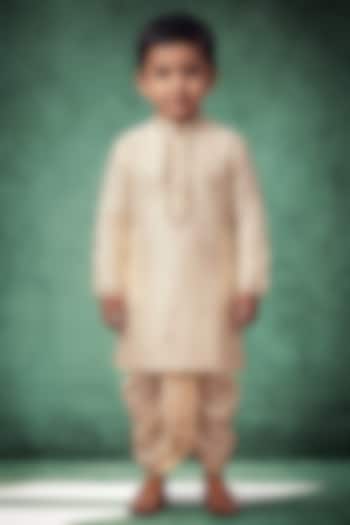 Ivory Pattu Silk Embroidered Kurta Set For Boys by Abees Kids at Pernia's Pop Up Shop