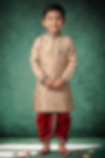 Beige Pattu Silk Kurta Set For Boys by Abees Kids at Pernia's Pop Up Shop