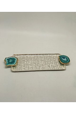 Silver Agate Stone & Brass Platter by Bespoke Home Jewels