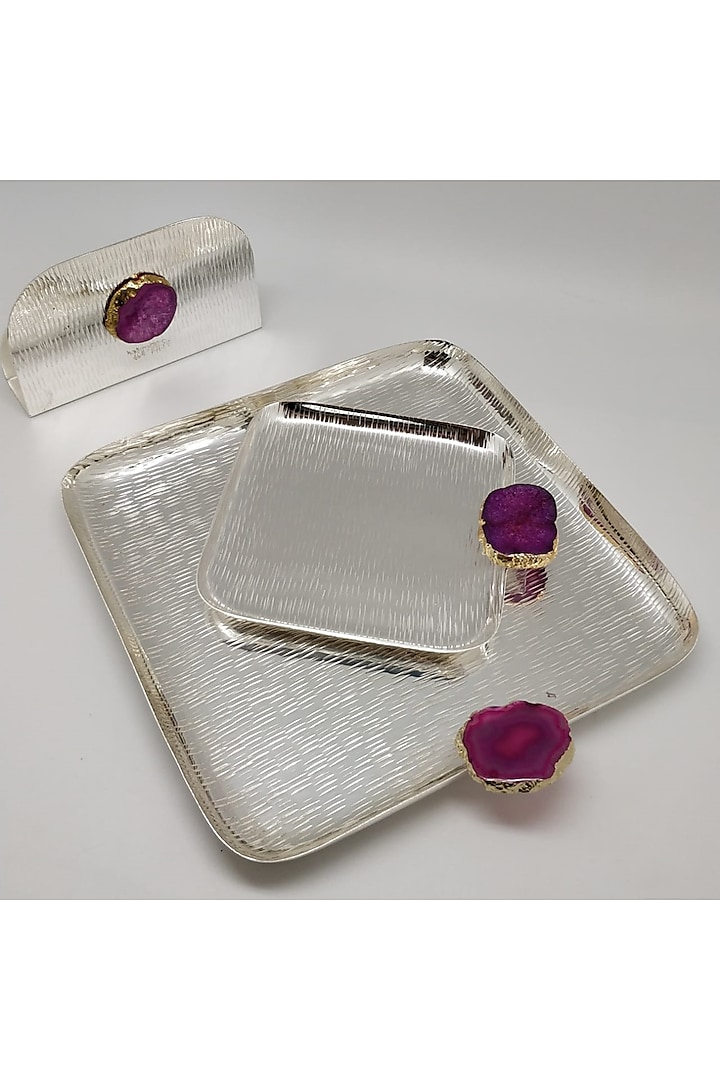 Silver Agate Stone & Brass Platter by Bespoke Home Jewels