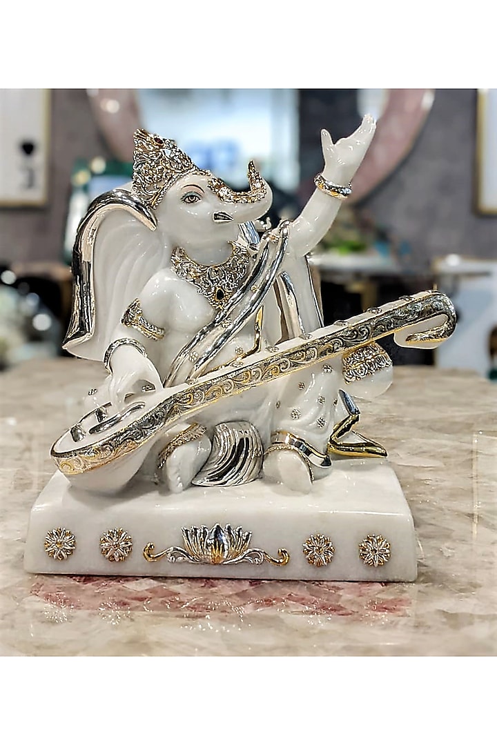 White Marble Ganesha Sculpture by Bespoke Home Jewels