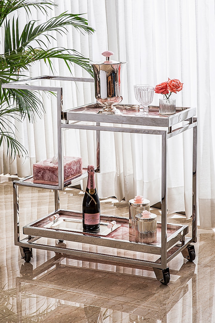 Pink Rose Quartz & Metal Triple Bar Trolley by Bespoke Home Jewels
