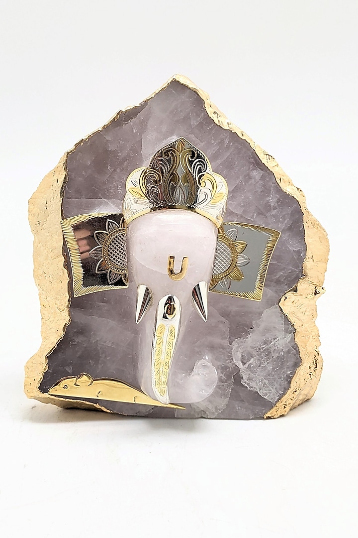 Pink Rose Quartz Abstract Lord Ganesha Sculpture by Bespoke Home Jewels