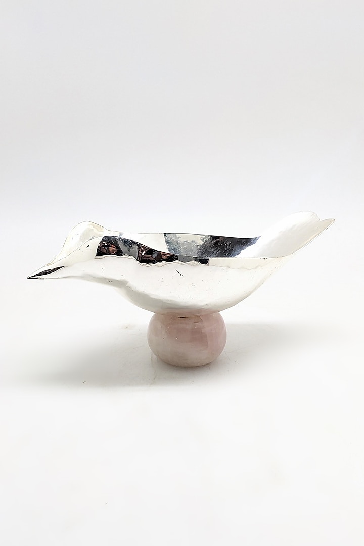 Silver Plated & Rose Quartz Bird Bowl by Bespoke Home Jewels