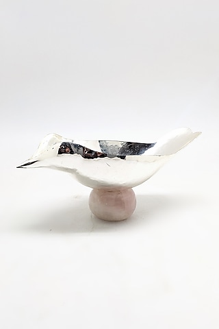 Silver Plated & Rose Quartz Bird Bowl by Bespoke Home Jewels