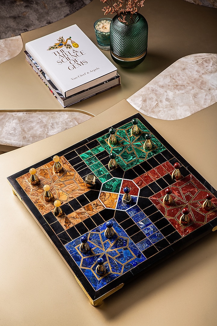 Multi-Colored Black Marble Royal Ludo Game by Bespoke Home Jewels