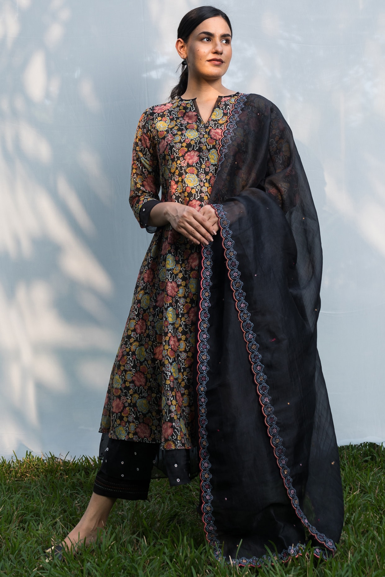 Black Block Printed Kurta Set Design By Beige At Pernia's Pop Up Shop 2024