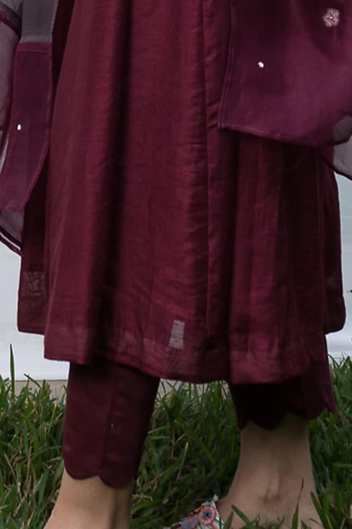 Wine Embroidered Angrakha Kurta Set by Beige at Pernia's Pop Up Shop