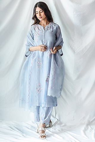 Blue Embroidered Kurta Set by Beige