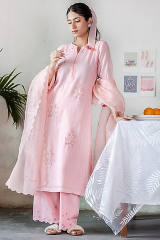 Pink Embroidered Kurta Set by Beige