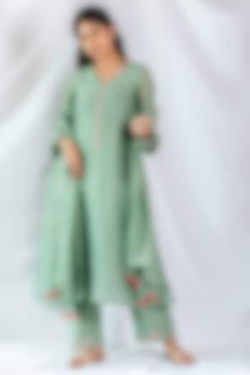 Mint Embroidered Kurta Set by Beige at Pernia's Pop Up Shop