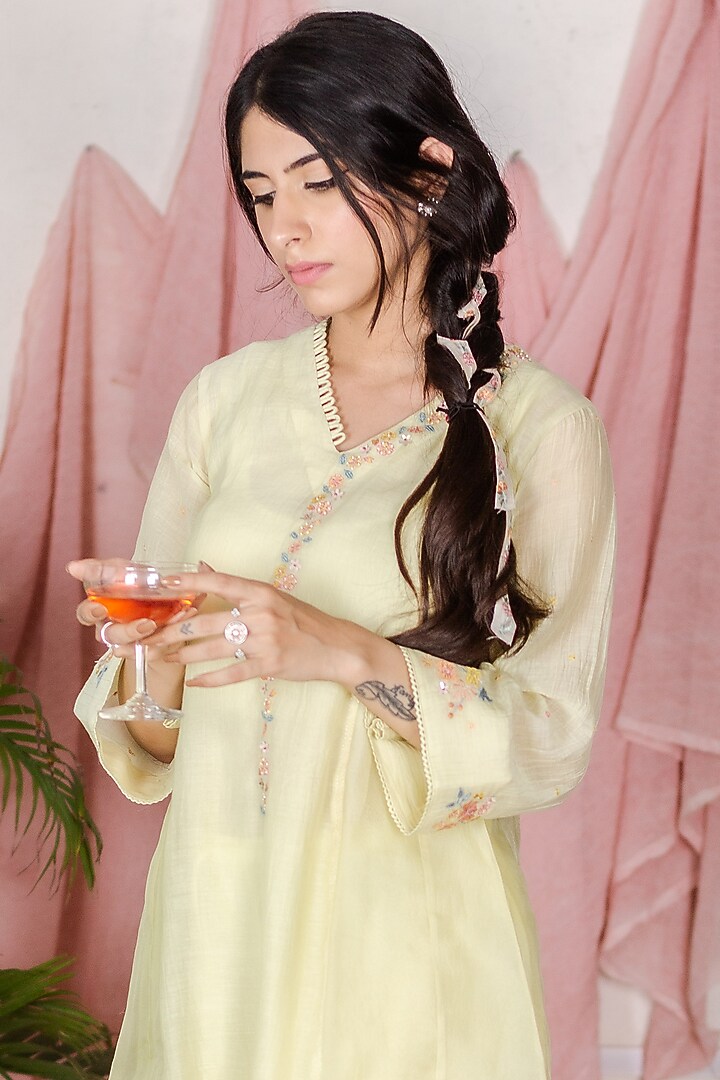 Yellow Embroidered Kurta Set by Beige at Pernia's Pop Up Shop