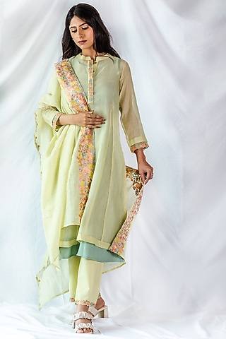 Yellow Floral Kurta Set by Beige