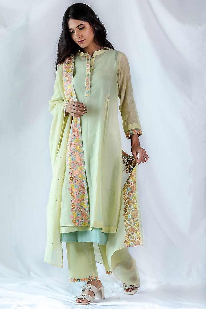 Yellow Embroidered Dupatta by Beige at Pernia's Pop Up Shop