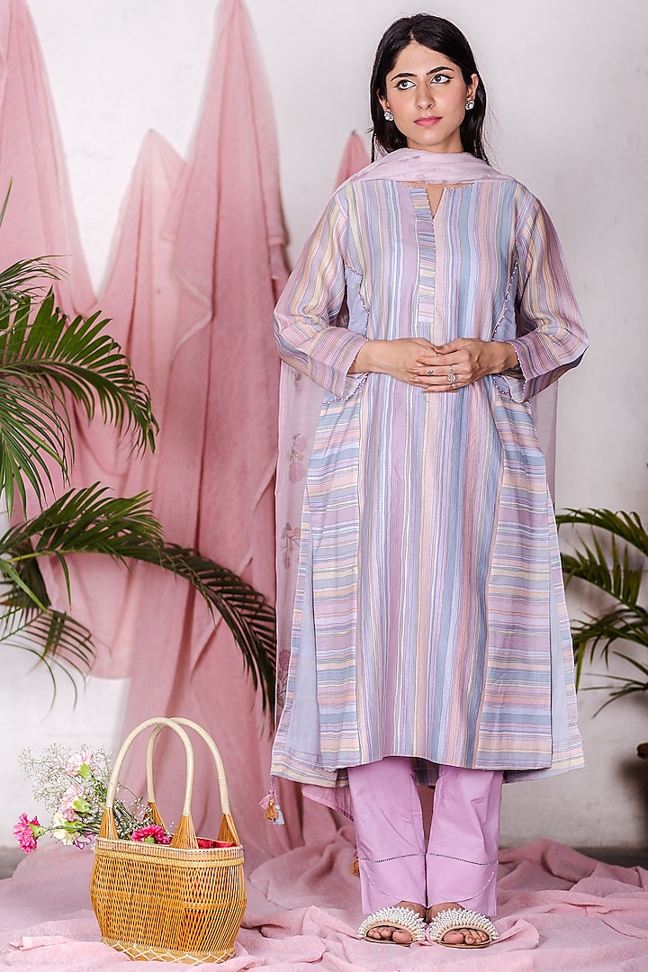 Blue Printed Kurta Set by Beige