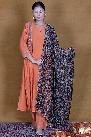 Orange Embroidered Kurta Set by Beige