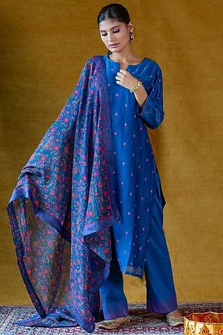 Blue Embroidered Kurta Set by Beige