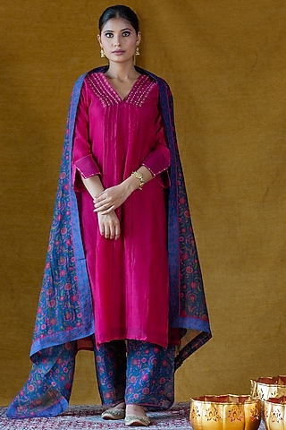 Pink Embroidered Kurta Set by Beige