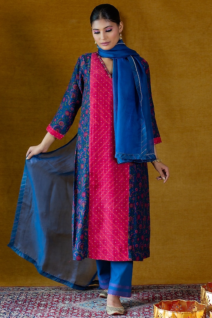Blue & Pink Printed Kurta Set by Beige