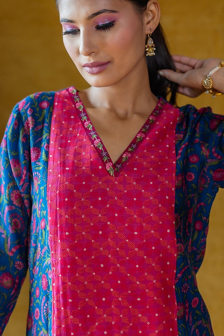 Blue & Pink Printed Kurta Set by Beige at Pernia's Pop Up Shop